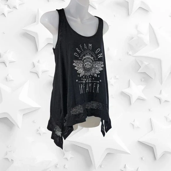 Tunic Tank Top Shirt Junior M 7-9 Dream on Dreamer Sleeveless Scoop Neck Black - Picture 2 of 16